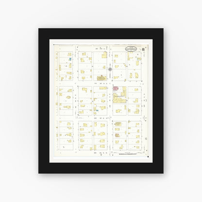 Old map wall art mockup — black gallery frame with white mat — Sanborn Fire Insurance Map from Independence, Buchanan County, Iowa (1913), Sheet #0008
