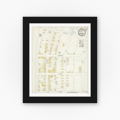 Old map wall art mockup — black gallery frame with white mat — Sanborn Fire Insurance Map from Glen Campbell, Indiana County, Pennsylvania (1898) - Complete Map Set