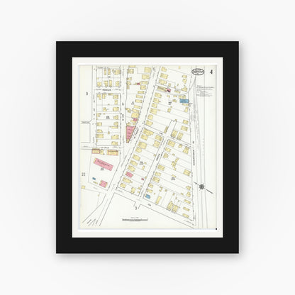 Old map wall art mockup — black gallery frame with white mat — Sanborn Fire Insurance Map from Berwick, Columbia County, Pennsylvania (1918), Sheet #0004