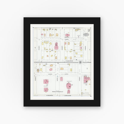 Old map wall art mockup — black gallery frame with white mat — Sanborn Fire Insurance Map from New Ulm, Brown County, Minnesota (1905), Sheet #0007