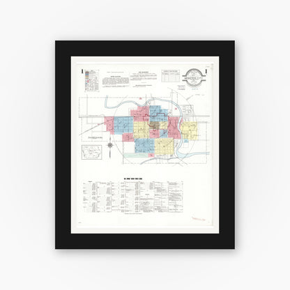Old map wall art mockup — black gallery frame with white mat — Sanborn Fire Insurance Map from Webster City, Hamilton County, Iowa (1938) â€” Complete Set