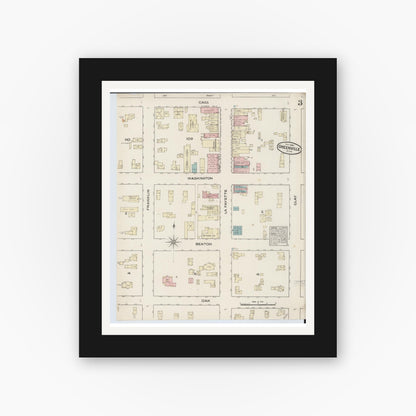 Old map wall art mockup — black gallery frame with white mat — Sanborn Fire Insurance Map from Greenville, Montcalm County, Michigan (1884), Sheet #0003