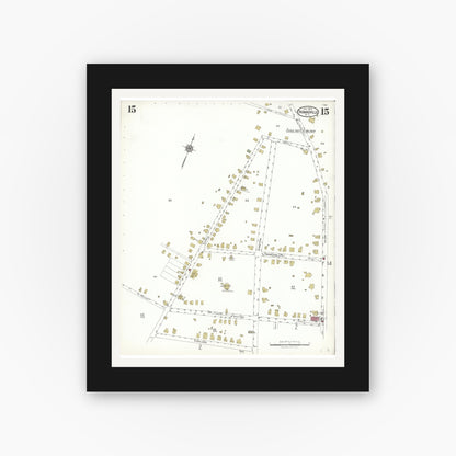Old map wall art mockup — black gallery frame with white mat — Sanborn Fire Insurance Map from Thomasville, Davidson County, North Carolina (1923), Sheet #0015