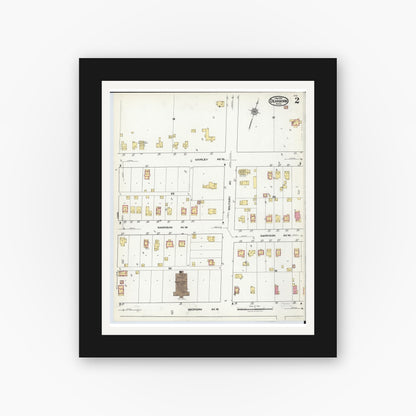 Old map wall art mockup — black gallery frame with white mat — Sanborn Fire Insurance Map from Dearborn, Wayne County, Michigan (1921), Sheet #0002