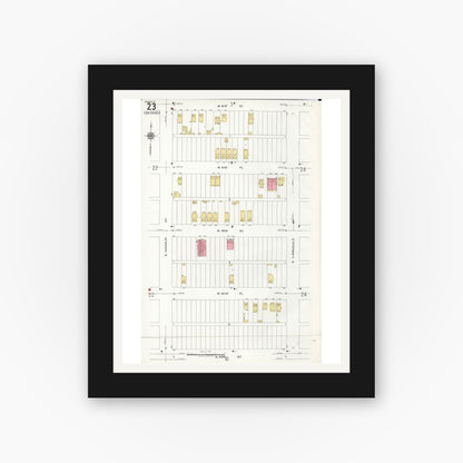 Old map wall art mockup — black gallery frame with white mat — Sanborn Fire Insurance Map from Chicago, Cook County, Illinois (1920), Sheet #0023