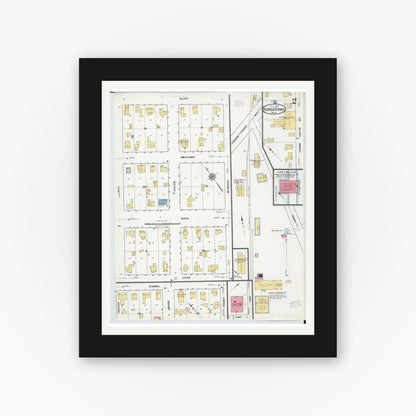 Old map wall art mockup — black gallery frame with white mat — Sanborn Fire Insurance Map from Berrien Springs, Berrien County, Michigan (1918), Sheet #0002