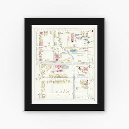 Old map wall art mockup — black gallery frame with white mat — Sanborn Fire Insurance Map from Chambersburg, Franklin County, Pennsylvania (1910), Sheet #0004