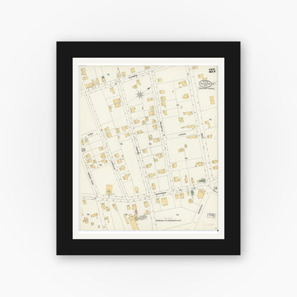 Old map wall art mockup — black gallery frame with white mat — Sanborn Fire Insurance Map from Revere, Suffolk County, Massachusetts (1900), Sheet #0025
