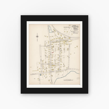 Old map wall art mockup — black gallery frame with white mat — Sanborn Fire Insurance Map from Clinton, Hunterdon County, New Jersey (1921), Sheet #0005