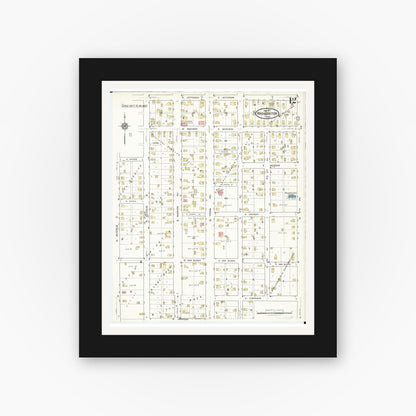 Old map wall art mockup — black gallery frame with white mat — Sanborn Fire Insurance Map from Washington, Washington County, Iowa (1917), Sheet #0012