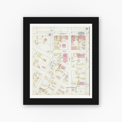 Old map wall art mockup — black gallery frame with white mat — Sanborn Fire Insurance Map from Janesville, Rock County, Wisconsin (1895), Sheet #0008