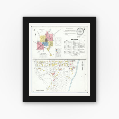 Old map wall art mockup — black gallery frame with white mat — Sanborn Fire Insurance Map from Minerva, Stark And Carroll Counties, Ohio (1933), Sheet #0001