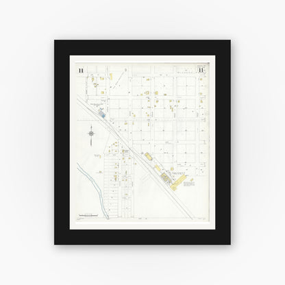 Old map wall art mockup — black gallery frame with white mat — Sanborn Fire Insurance Map from Snyder, Scurry County, Texas (1936), Sheet #0011