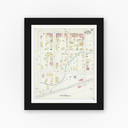 Old map wall art mockup — black gallery frame with white mat — Sanborn Fire Insurance Map from Beaver Falls, Beaver County, Pennsylvania (1896), Sheet #0004