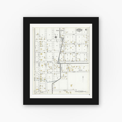 Old map wall art mockup — black gallery frame with white mat — Sanborn Fire Insurance Map from Starke, Bradford County, Florida (1920), Sheet #0006
