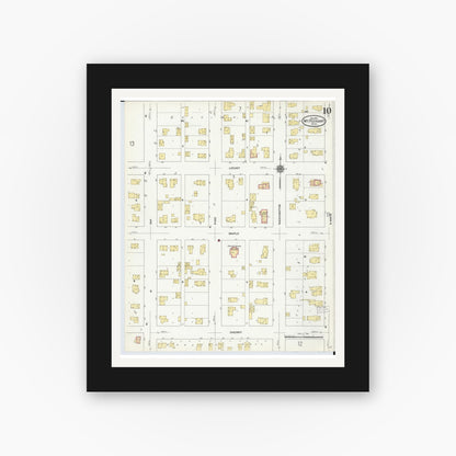 Old map wall art mockup — black gallery frame with white mat — Sanborn Fire Insurance Map from Mount Pleasant, Isabella County, Michigan (1910), Sheet #0010
