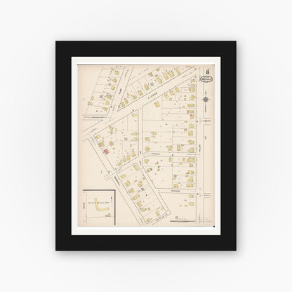 Old map wall art mockup — black gallery frame with white mat — Sanborn Fire Insurance Map from Norwalk, Huron County, Ohio (1922), Sheet #0008