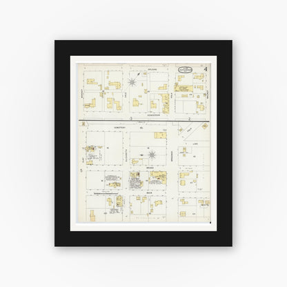 Old map wall art mockup — black gallery frame with white mat — Sanborn Fire Insurance Map from Jefferson, Marion County, Texas (1896), Sheet #0004