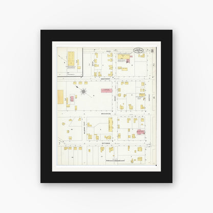 Old map wall art mockup — black gallery frame with white mat — Sanborn Fire Insurance Map from Henderson, Vance County, North Carolina (1907), Sheet #0003
