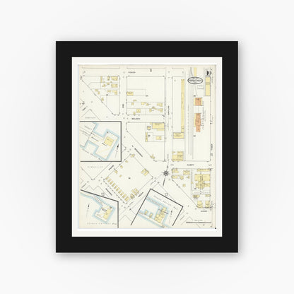 Old map wall art mockup — black gallery frame with white mat — Sanborn Fire Insurance Map from Corpus Christi, Nueces County, Texas (1914), Sheet #0010