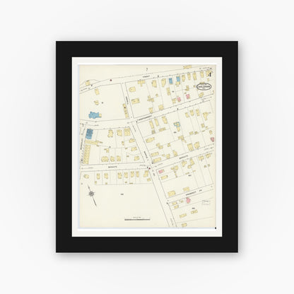 Old map wall art mockup — black gallery frame with white mat — Sanborn Fire Insurance Map from Canajoharie, Montgomery County, New York (1915), Sheet #0004