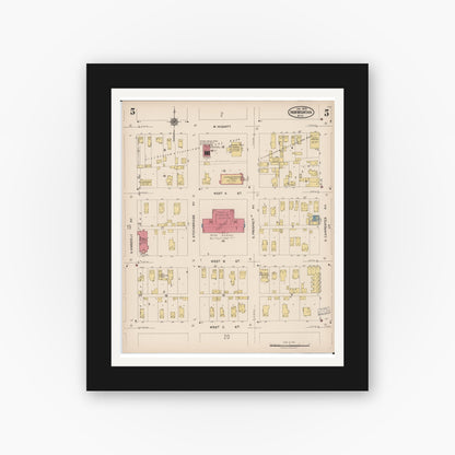 Old map wall art mockup — black gallery frame with white mat — Sanborn Fire Insurance Map from Iron Mountain, Dickinson County, Michigan (1923), Sheet #0005