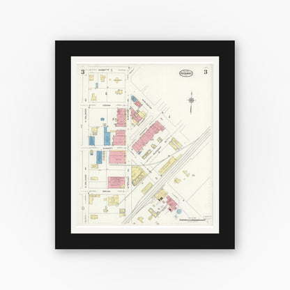 Old map wall art mockup — black gallery frame with white mat — Sanborn Fire Insurance Map from Kissimmee, Osceola County, Florida (1926), Sheet #0003