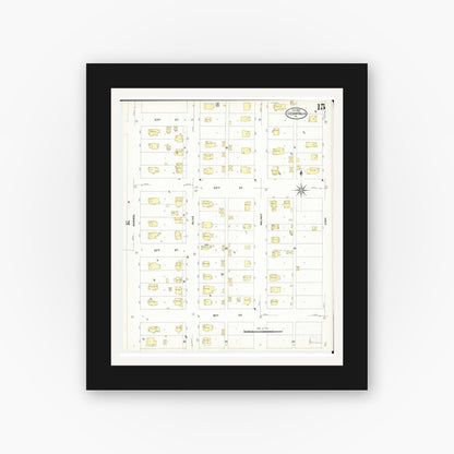 Old map wall art mockup — black gallery frame with white mat — Sanborn Fire Insurance Map from Cedar Falls, Black Hawk County, Iowa (1909), Sheet #0015