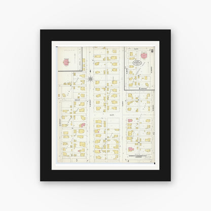 Old map wall art mockup — black gallery frame with white mat — Sanborn Fire Insurance Map from Kenton, Hardin County, Ohio (1902), Sheet #0002