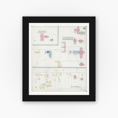 Old map wall art mockup — black gallery frame with white mat — Sanborn Fire Insurance Map from Red Wing, Goodhue County, Minnesota (1895), Sheet #0015