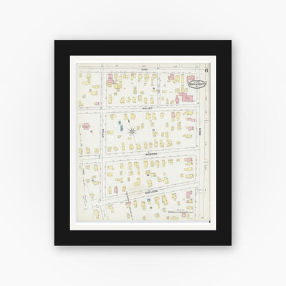 Old map wall art mockup — black gallery frame with white mat — Sanborn Fire Insurance Map from Brockport, Monroe County, New York (1892), Sheet #0006
