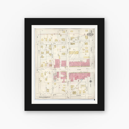 Old map wall art mockup — black gallery frame with white mat — Sanborn Fire Insurance Map from Whitesboro, Grayson County, Texas (1943), Sheet #0002