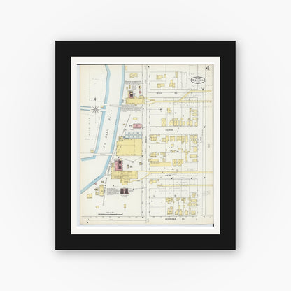 Old map wall art mockup — black gallery frame with white mat — Sanborn Fire Insurance Map from Oscoda, Iosco County, Michigan (1895), Sheet #0004