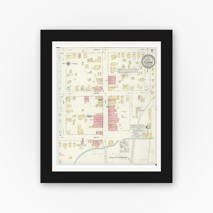 Old map wall art mockup — black gallery frame with white mat — Sanborn Fire Insurance Map from Flushing, Genesee County, Michigan (1910) - Complete Map Set