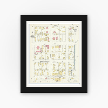 Old map wall art mockup — black gallery frame with white mat — Sanborn Fire Insurance Map from Logan, Hocking County, Ohio (1907), Sheet #0009