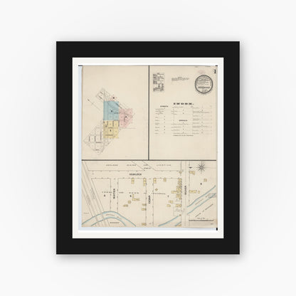 Old map wall art mockup — black gallery frame with white mat — Sanborn Fire Insurance Map from Ironwood, Gogebic County, Michigan (1888), Sheet #0001