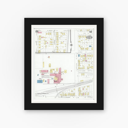Old map wall art mockup — black gallery frame with white mat — Sanborn Fire Insurance Map from Barberton, Summit County, Ohio (1927), Sheet #0013