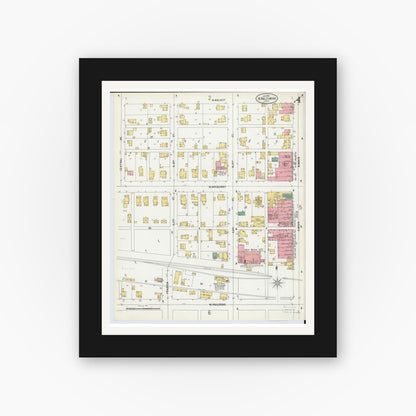 Old map wall art mockup — black gallery frame with white mat — Sanborn Fire Insurance Map from North Baltimore, Wood County, Ohio (1900), Sheet #0004
