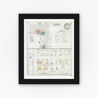 Old map wall art mockup — black gallery frame with white mat — Sanborn Fire Insurance Map from Wellston, Jackson County, Ohio (1892), Sheet #0001