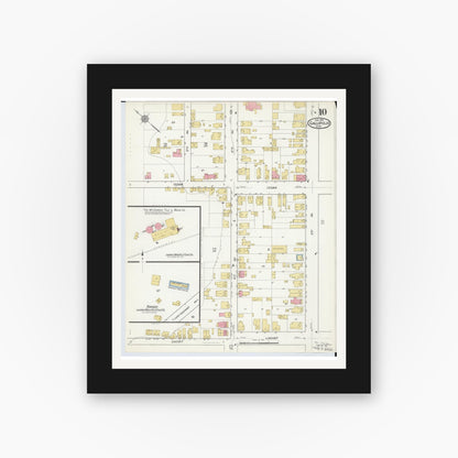 Old map wall art mockup — black gallery frame with white mat — Sanborn Fire Insurance Map from Gallipolis, Gallia County, Ohio (1916), Sheet #0010