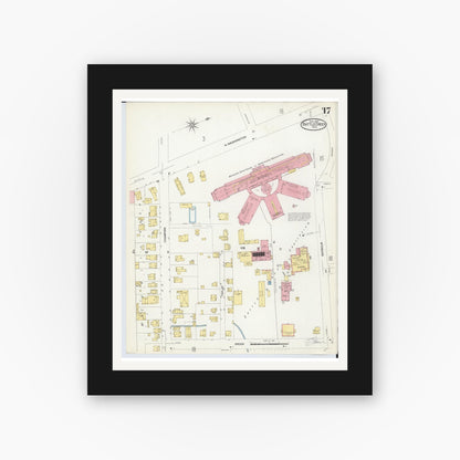 Old map wall art mockup — black gallery frame with white mat — Sanborn Fire Insurance Map from Battle Creek, Calhoun County, Michigan (1907), Sheet #0017