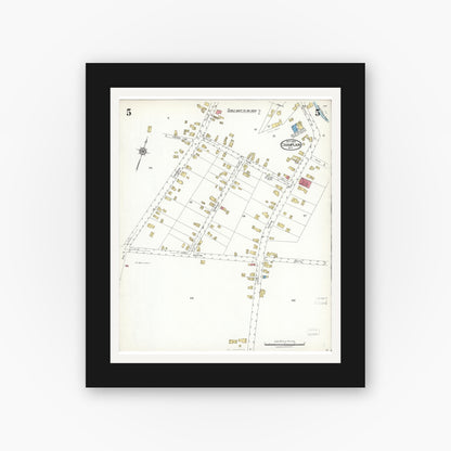 Old map wall art mockup — black gallery frame with white mat — Sanborn Fire Insurance Map from Champlain, Clinton County, New York (1923), Sheet #0005