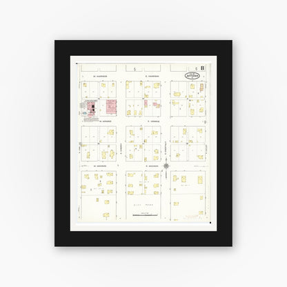 Old map wall art mockup — black gallery frame with white mat — Sanborn Fire Insurance Map from Jefferson, Greene County, Iowa (1915), Sheet #0008