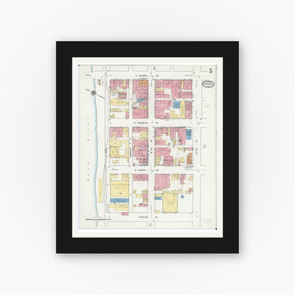 Old map wall art mockup — black gallery frame with white mat — Sanborn Fire Insurance Map from Dixon, Lee County, Illinois (1918), Sheet #0005
