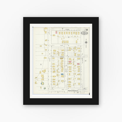 Old map wall art mockup — black gallery frame with white mat — Sanborn Fire Insurance Map from Benton Harbor, Berrien County, Michigan (1917), Sheet #0014