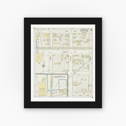 Old map wall art mockup — black gallery frame with white mat — Sanborn Fire Insurance Map from Ashland, Ashland County, Wisconsin (1890), Sheet #0006