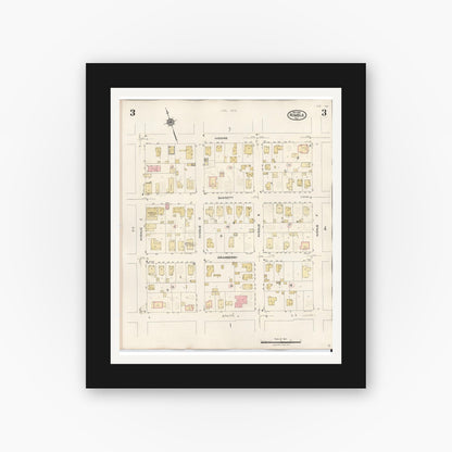 Old map wall art mockup — black gallery frame with white mat — Sanborn Fire Insurance Map from Humble, Harris County, Texas (1940), Sheet #0003