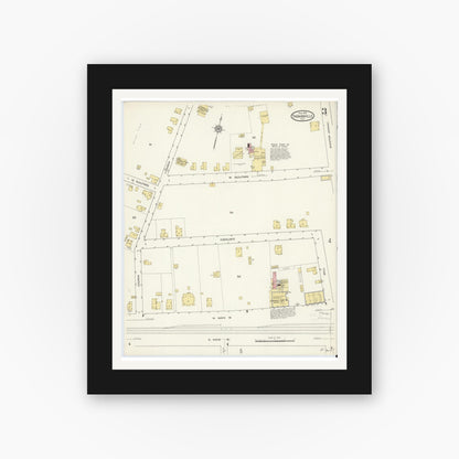 Old map wall art mockup — black gallery frame with white mat — Sanborn Fire Insurance Map from Thomasville, Davidson County, North Carolina (1913), Sheet #0003