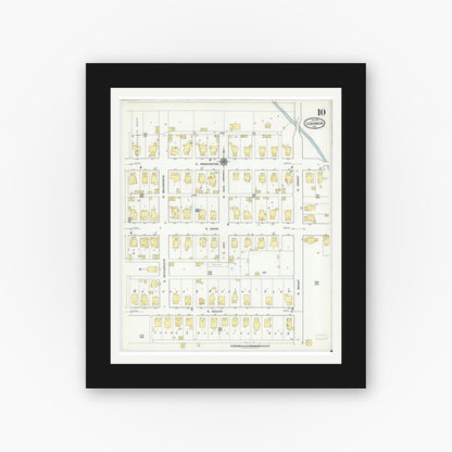 Old map wall art mockup — black gallery frame with white mat — Sanborn Fire Insurance Map from Lebanon, Boone County, Indiana (1919), Sheet #0010