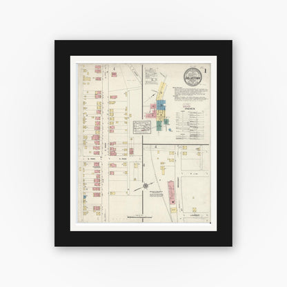 Old map wall art mockup — black gallery frame with white mat — Sanborn Fire Insurance Map from Dallastown, York County, Pennsylvania (1913) - Complete Map Set